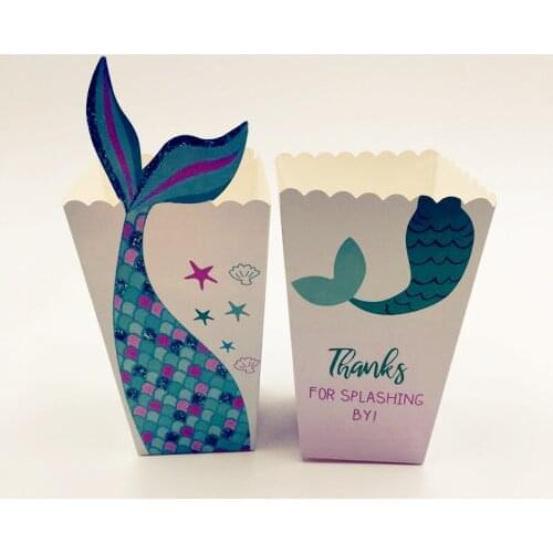 12Pcs/lot New style Mermaid tail party popcorn box snack popcorn box bucket gift box Birthday Event party supplies favor box