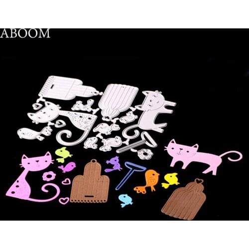 ABOOM Fresh Cat Bird Stay Together Set Metal Die Cut Embossing Stencil Carbon Steel Cutting Dies Scrapbooking Album Photo Cutter
