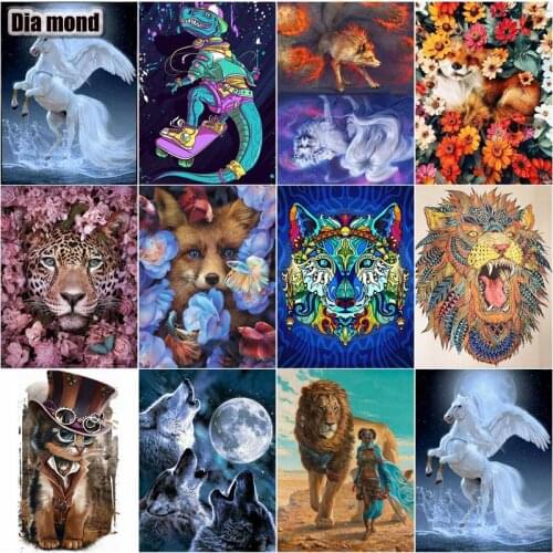 5D DIY Diamond Painting Tiger Full Square Diamond Embroidery Animals Lion Horse Rhinestone Picture Mosaic Home Decor Gift