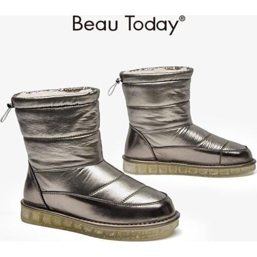 BeauToday Wool Snow Boots Women Round Toe Back Strap Winter Warm Ladies Fur Shoes Slip-On Handmade 08023