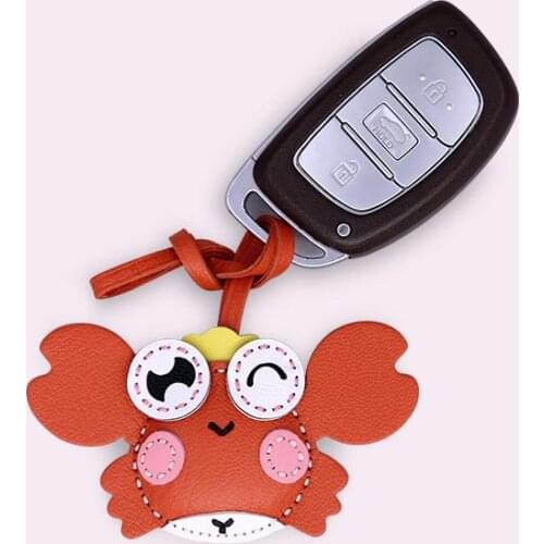 Mini Key Rings Real Leather Crab Trinket Colorful Handmade Sewing Kawaii Charm Bag Holder Pendant Accessories 2021 New Keychains