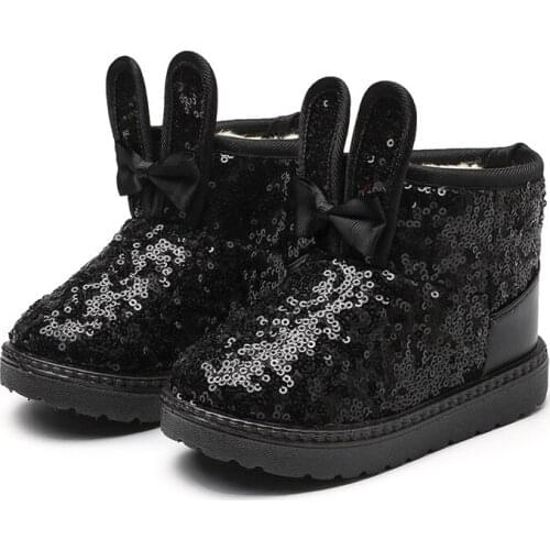 COZULMA Kids Girls Winter Warm Plush Lining Snow Boots Shoes 2020 Children Cute Glitter Rabbit Ear Ankle Boots Size 24-35