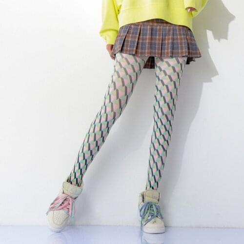 Color Pop Plaid Printed Women Pantyhose Dropship And Bulk