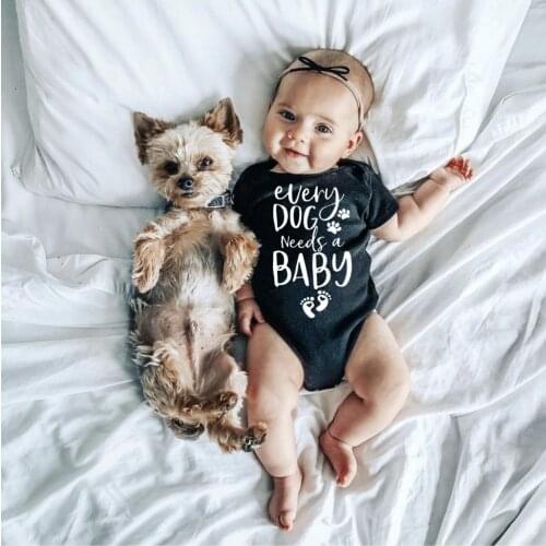 0-24M Infant Newborn Baby Girls Boys Short Sleeve Every Dog Needs A Baby Letter Print Romper Jumpsuit Outfit Clothes Summer