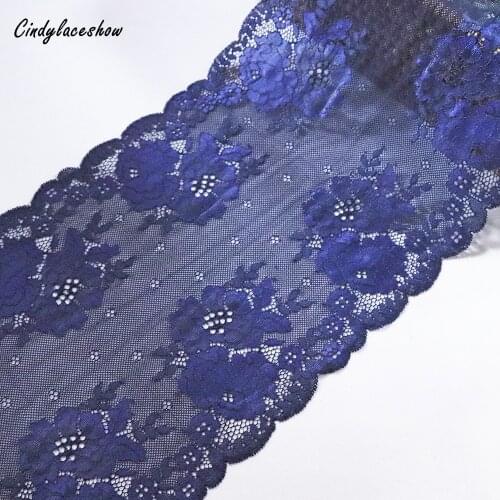 2 Yards 22.5 cm Wide Elastic Stretch Lace Trim dark blue For Bra lingerie Accessories Dress Sewing Applique clothes Lace Fabrics