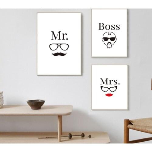 Fun Family Artwork Mr Mrs And Baby Boss Letter Poster Wall Art Picture Canvas Painting Scandinavian Print Living Room Decoration