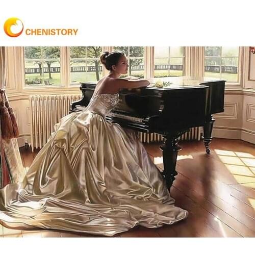 CHENISTORY 40X50CM DIY Full Round/Square Diamond Painting Piano Girl 5D Diamond Art Embroidery Portrait Home Decor Handicraft