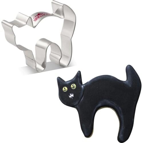 KENIAO Frightened Cat Cookie Cutter for Halloween Party - 8.2 x 7.2 cm - Biscuit / Fondant / Pastry Cutter - Stainless Steel