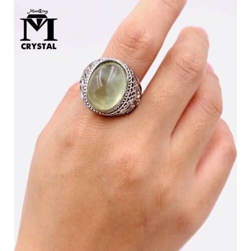 Jump Ring Natural Prehnite Crystal Rings Quartz Stone Jewelry Personality Ring Christmas Gifts