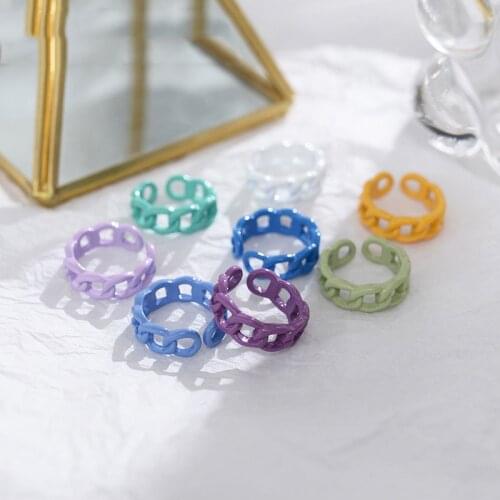 New Vintage Aesthetic Resin Ring Punk Colorful Acrylic Hollow Geometric Chunky Chain Link Open Ring For Women Statement Jewelry