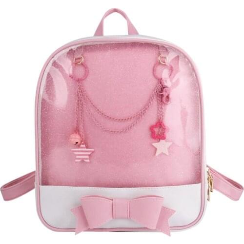 Korea Cute Clear Transparent Bow Backpack Ita Bag Harajuku School Bags For Girls Rucksack Kawaii Backpack PU Itabag 6 Colors
