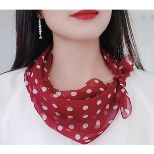 Korean Thin Chiffon Polka Dot Silk Small Square Scarf Women Summer Sunscreen Point Print False Collar Neck Guard Shawl Snood P70