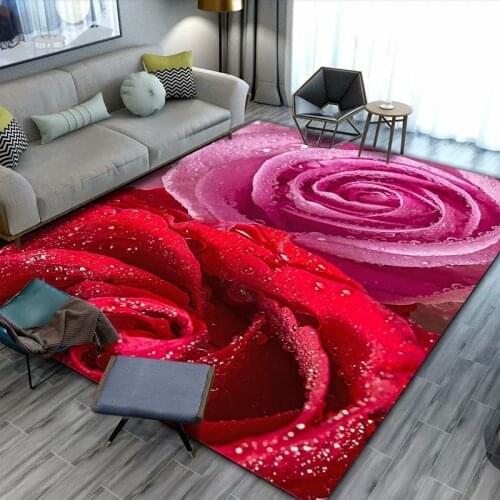 3D Red/Pink Rose Flower Carpet Wedding Bedroom Decorate Area Rugs Modern Home Mat Valentines Day Large Carpets for Living Room