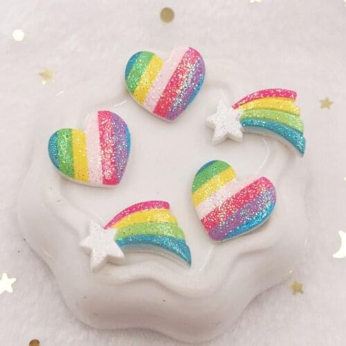 Colorful Glitter Rainbow / heart Flat Back Cabochon stone Miniature pattern applique ornament craft DIY scrapbook OF68