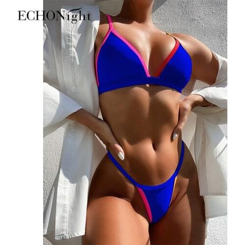 Echonight Swimwear Pachwork Bikini Micro Womens Swimsuits Sexy Bikini 2020 Woman Bikinis Neon Suits Bath Swimsuit Womens Beach