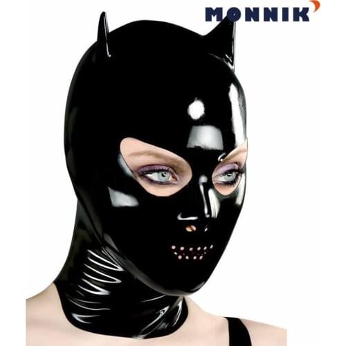 MONNIK latexLatex mask Sexy Black Latex Mask Rubber with Small Ear for Catsuit Wear