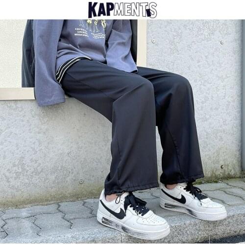 KAPMENTS Men Harajuku Straight Solid Sweatpants 2021 Mens Wide Leg Hip Hop Streetwear Joggers Male Korean Fashion Vintage Pants