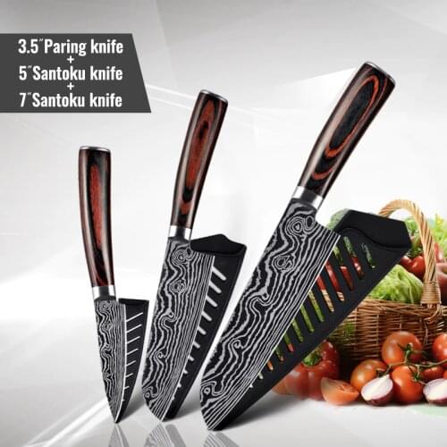 Everrich Kitchen Knife Set 5cr15mov Chef Knife Santoku Knife Utility Knife Paring Knife Sharp Cleaver Slicing Knife