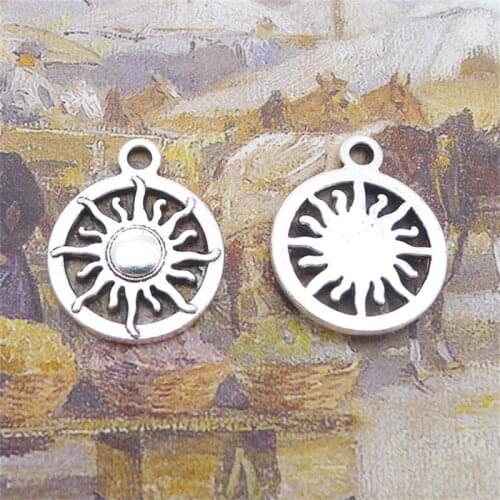 BULK 30pcs Lots Zinc Alloy Tibetan Silver Plated Sun Charms Round Disc Pendants DIY Crafts Jewelry Making 16*20mm 1.5g