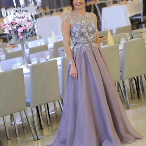 New Arrival High Neck Long Sexy Cheap sleeve Evening Dresses 2020 Beaded Pearls Evening Abendkleider Pink Formal Dress Women