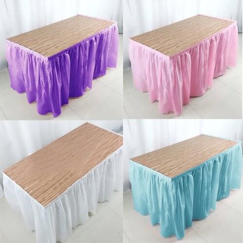 73x420cm Disposable Table Skirt Plastic PEVA Table Skirts Cover for Birthday Banquet Party Wedding Festival Home Decoration