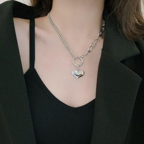 POPACC 925 Sterling Silver Thick Chain Love Heart Pendant Lock Necklace For Women Party Jewelry Gifts Wholesale