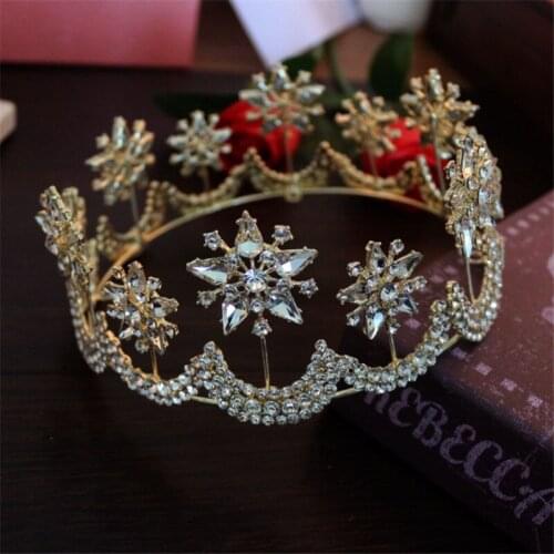 Luxury Big Crystal Bridal Star Moon Crown Tiaras Wedding Hair Accessories Gold Diadem Round Tiaras Bride Hair Jewelry XNS