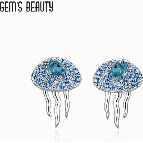 Gems Beauty 100% Real 925 Sterling Silver Topaz Jellyfish Original Handmade Earring For Women Making Jewelry Gift Wedding Party