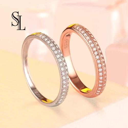 SL Rose Gold Classic Wedding Band Ring For Womens Gift Authentic Silvr 925 Lady Ring s White Zirconia Fine Jewelry