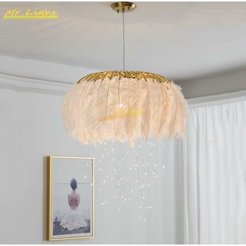 Modern LED Pure Feather Pendant Lights Lighting Nordic Pendant Lamp for Living Room Bedroom LOFT Kitchen Hanging Lamp Luminaries