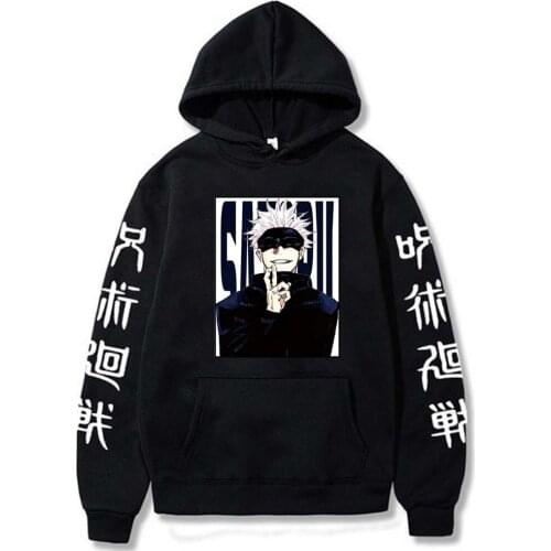 Gojo Satoru Loose Hoodie Jujutsu Kaisen Japanese Anime Oversized 4XL Hooded Sweatshirt Unisex Black Casual Streetwear Top Coat
