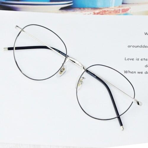 Veshion New Retro Trend Men and Women Models Ultralight Pure Titanium Glasses Frame Round Frame Glasses Men and Women Myopia