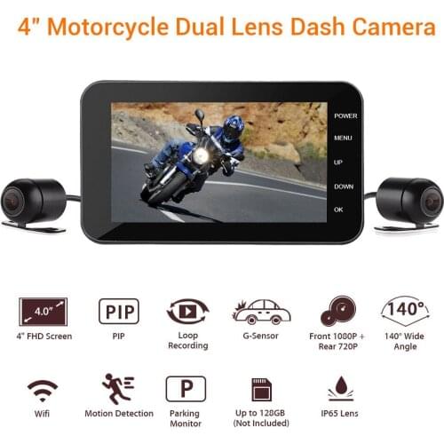 MT0003 WIFI Motorcycle DVR Dashcam 4.0" Front Rear View Dual Camera 1080P HD G-sensor Motorbike Driving Video Recorder Dash Cam