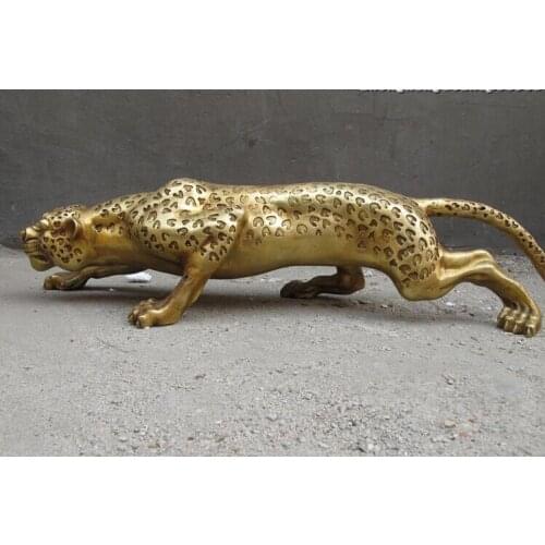 WBY 718+++WHOLESALE RETRO BRONZE FACTORY OUTLETS 28"CHINESE PURE BRASS POTENTIAL PREY LEOPARD PANTHER ANIMAL STATUE