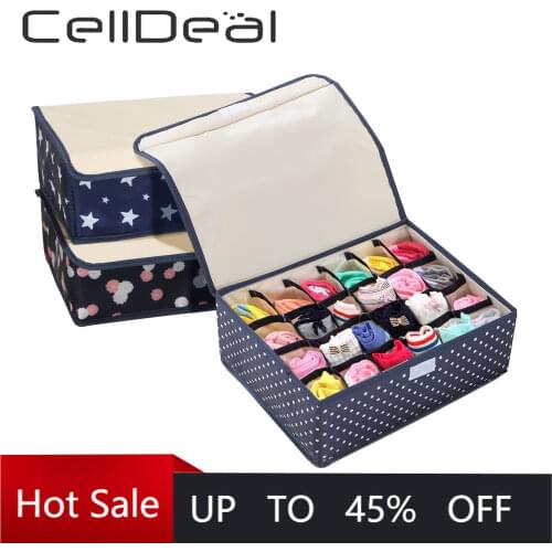 24 Grid Oxford Cloth Storage Boxes Printed Foldable With Covered Socks Underwear Stationary Box Multifunctional Drawer Washable
