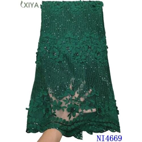 Green Color African Lace Fabric with Sequins 2021 Latest Milk Silk Laces Fabrics Embroidery Nigerian Guipure Lace Fabric NI4669