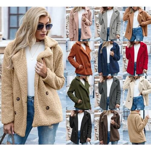 WomenBrand Button Lapel Loose Fleece Sweater Cardigan Sheep Woolen Coat