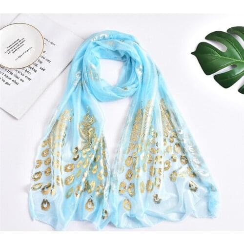 Spring Elegant Women Shinny Chiffon Scarf Gold Stamping Feather Shawl Femme Glitter Islamic Head Wrap Lady Muslim Hijab Scarves