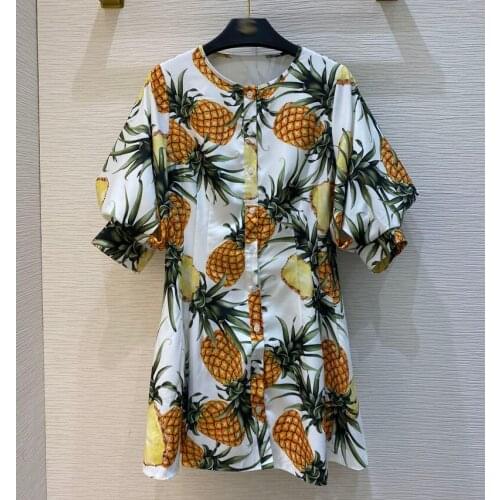 2021 runway spring summer women pineapple printed half lantern sleeve dresses female slim mini dress vestido feminino y397