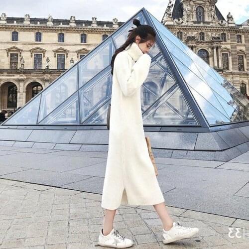 Autumn Casual Women Maxi Dress Turtleneck Sweater Long Dresses Knitted Split Dress Plus Size Women Clothing
