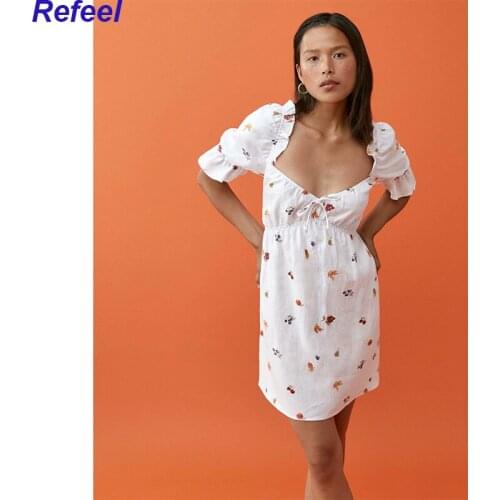 Retro Floral Fruit Print white Women Dress Elegant Vestidos Vintage Center Bow Bandage Summer Dresses