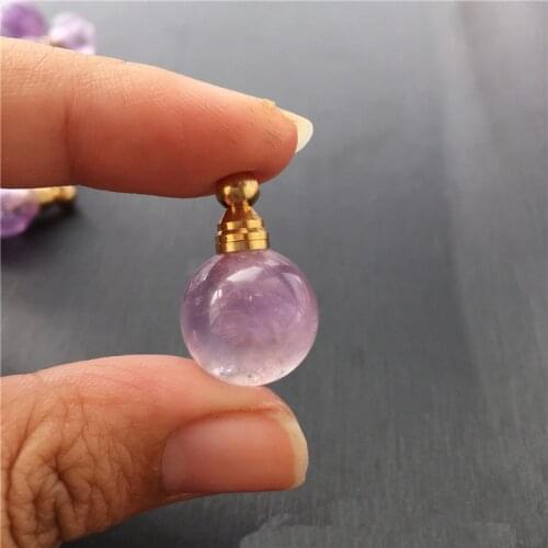 1pc Natural Quartz Stone Perfume Bottle Pendant Small Round Amulet Purple Crystal Amethysts Essential Oil Diffuser Necklace