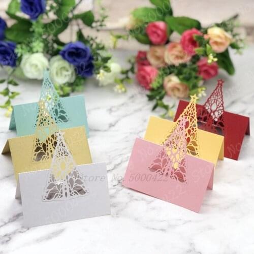 50pcs Laser Cut Christmas Tree Shape Place Cards Seat Table Number Cards Name Card Party Table Business Event Decoration