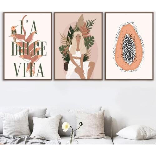 Abstract fashion girl tiger plant wall art canvas painting Nordic posters and prints living room decoration painting wall