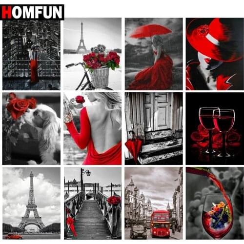 HOMFUN Diamond painting"Flower woman bicycle Tower"Full Square/Round Drill Wall Decor Inlaid Resin Embroidery Craft Cross stitch