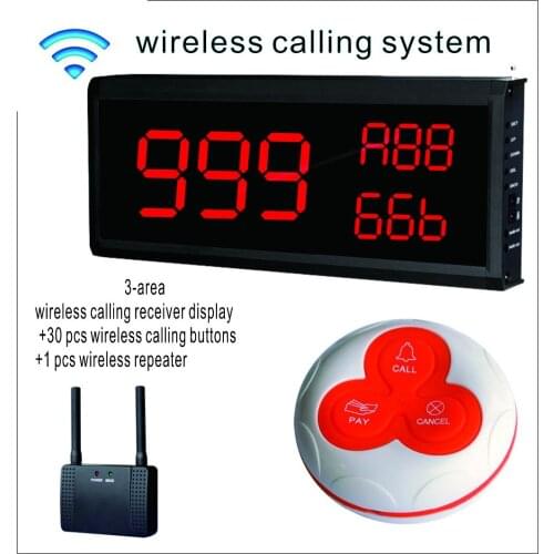 Wireless Repeater+ 3 Number display receiver host +20 service Caller Wireless paging System for Restaurant Cafe Shop Hospital