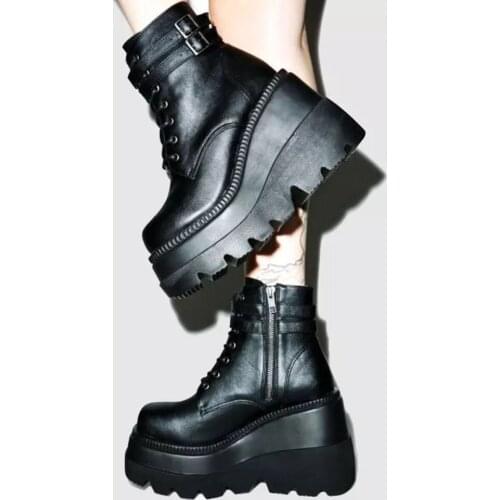 Sexy Gothic Punk Women Boots Shoes Height Increasing Platform Boots Dazzle Color Side Zipper High Heels Women Boots Botte Femme