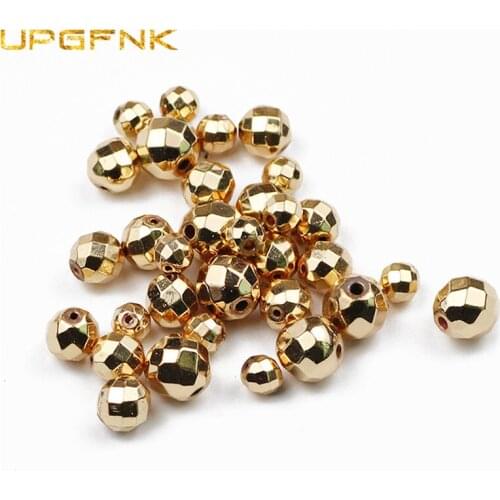 UPGFNK Natural Stone 14 Gold Hematite beads Faceted Round Loose beads For Jewelry Making DIY 2/3/4/6/8/10mm bracelet Accessories
