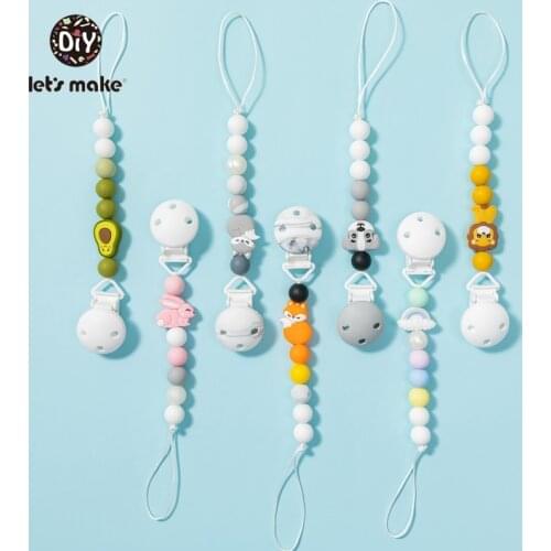 Lets Make Pacifier Chain Newborn Baby Pacifier Clip Holder Silicone Nibbler 1PC Patent Avocado Rainbow Baby Teethers For Teeth