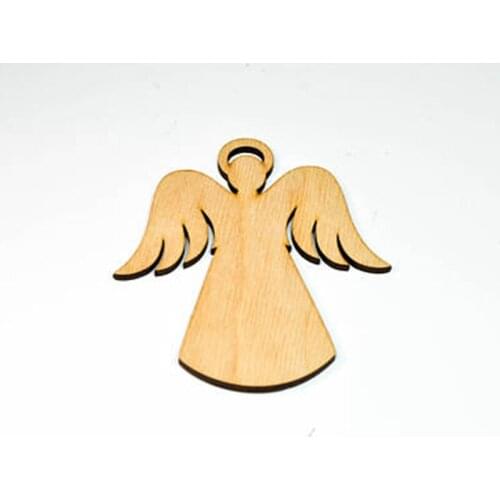 Wooden engrave christmas tree ornaments wooden angel with wings